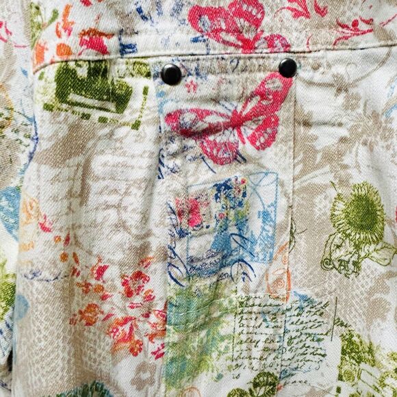 Christopher & Banks Jacket Women’s XL White Boho Cotton Pockets Butterfly Floral - Picture 3 of 13